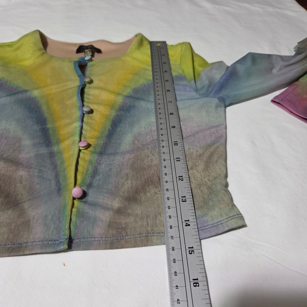 AFRM Womens Tie Dye Mesh Crop Top Long Sleeve Button Front Multi Color XS - Picture 11 of 11